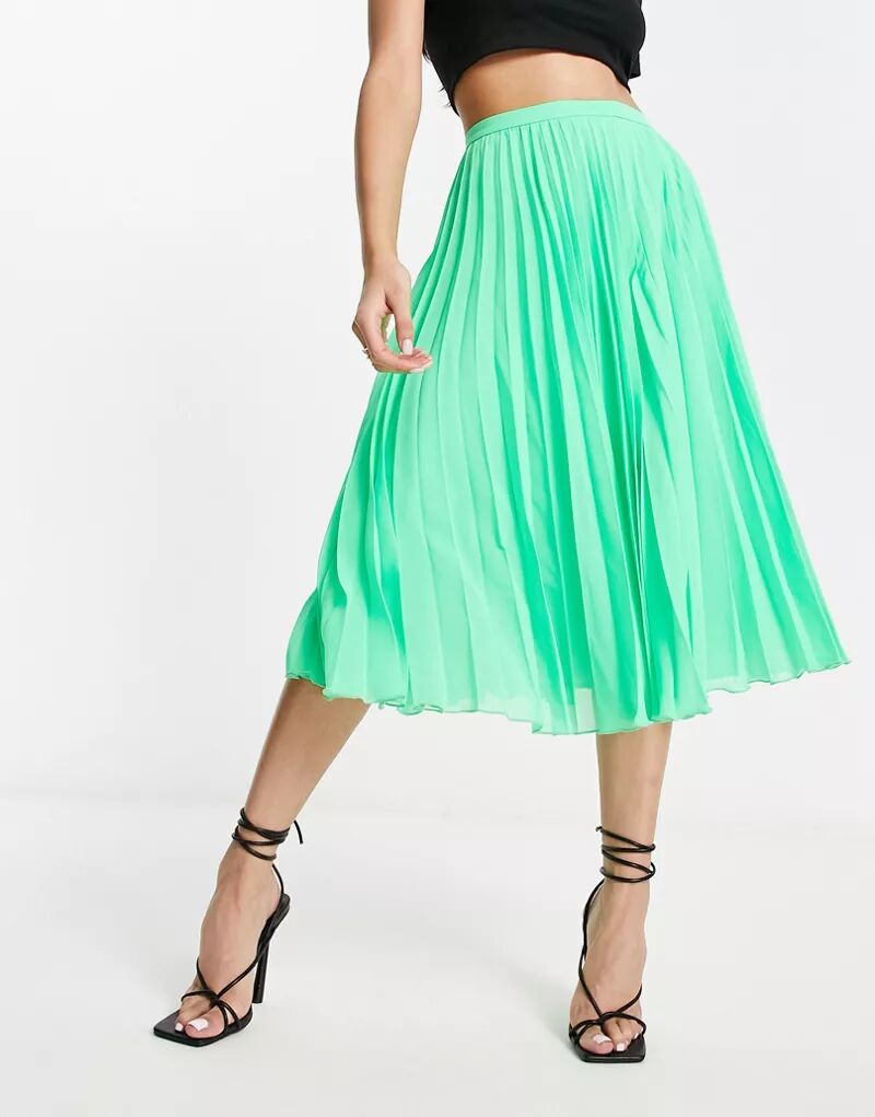 Яблочно-зеленая плиссированная юбка миди ASOS