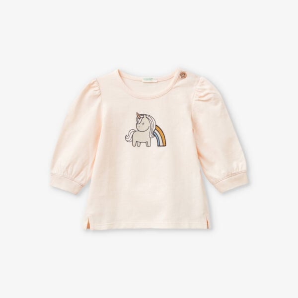 

Футболка из органического хлопка с длинными рукавами и блестящим логотипом 18 месяцев–6 лет Benetton, желтый