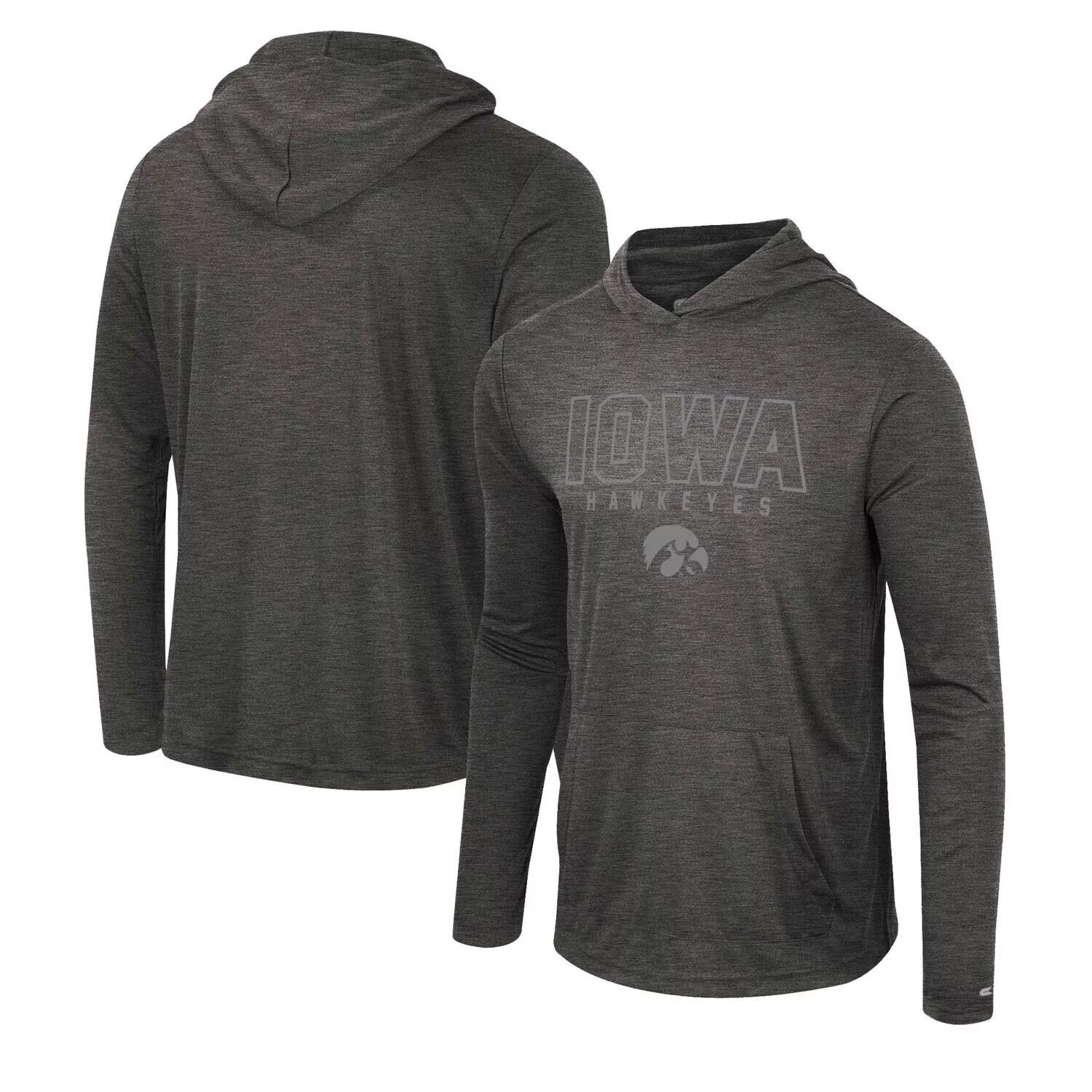 

Мужская футболка с капюшоном с длинными рукавами Heather Black Iowa Hawkeyes Slub Colosseum