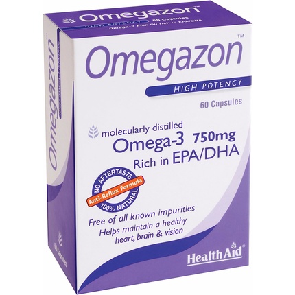 Omegazon 1250 мг рыбьего жира с EPA и DHA, 60 мягких таблеток, Health Aid комплекс bonalin epa dha 60 мягких таблеток soria natural