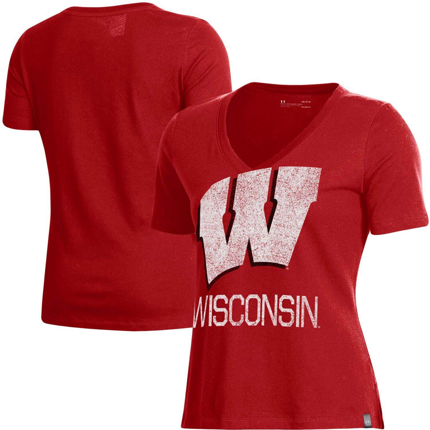 

Женская красная футболка с v-образным вырезом и логотипом Under Armour Wisconsin Badgers Under Armour, Красный
