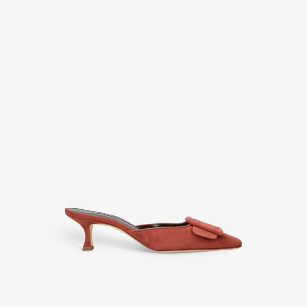

Мюли maysale на каблуке из замши с пряжками Manolo Blahnik, красный