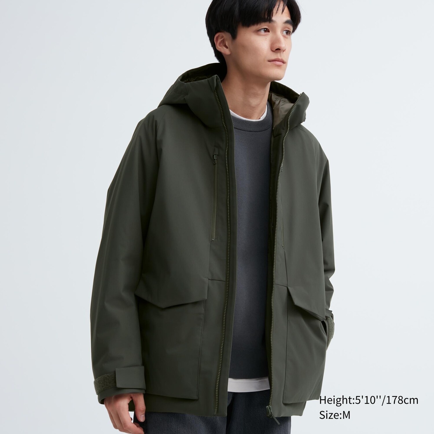 

Гибридная парка на пухе с 3d вырезом UNIQLO, темно-зеленый