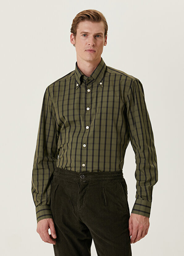 

Зеленая рубашка с квадратным узором Kiton