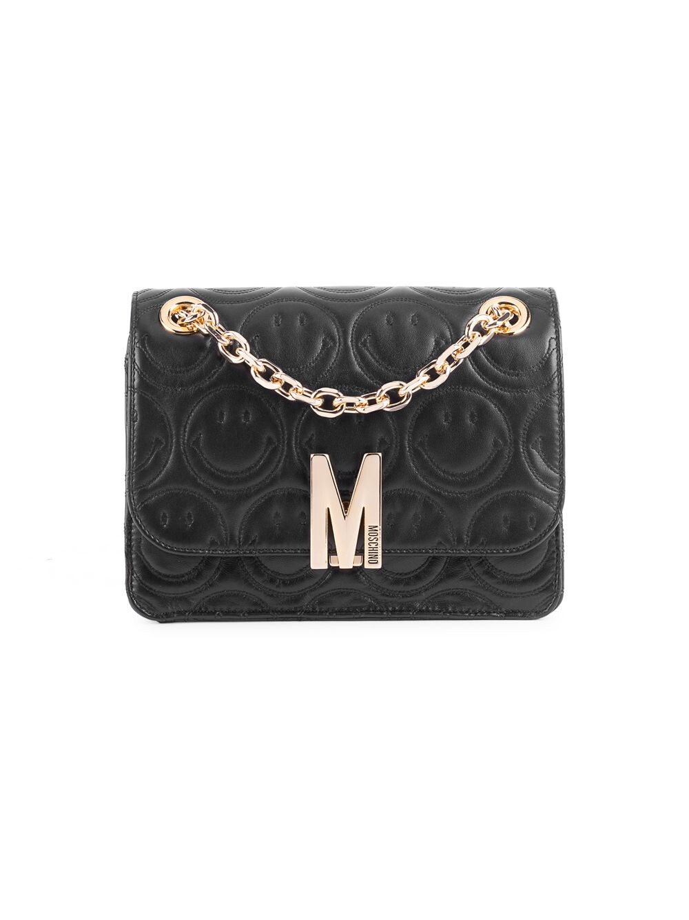 

Кожаная сумка через плечо с тиснением Smiley Moschino, черный