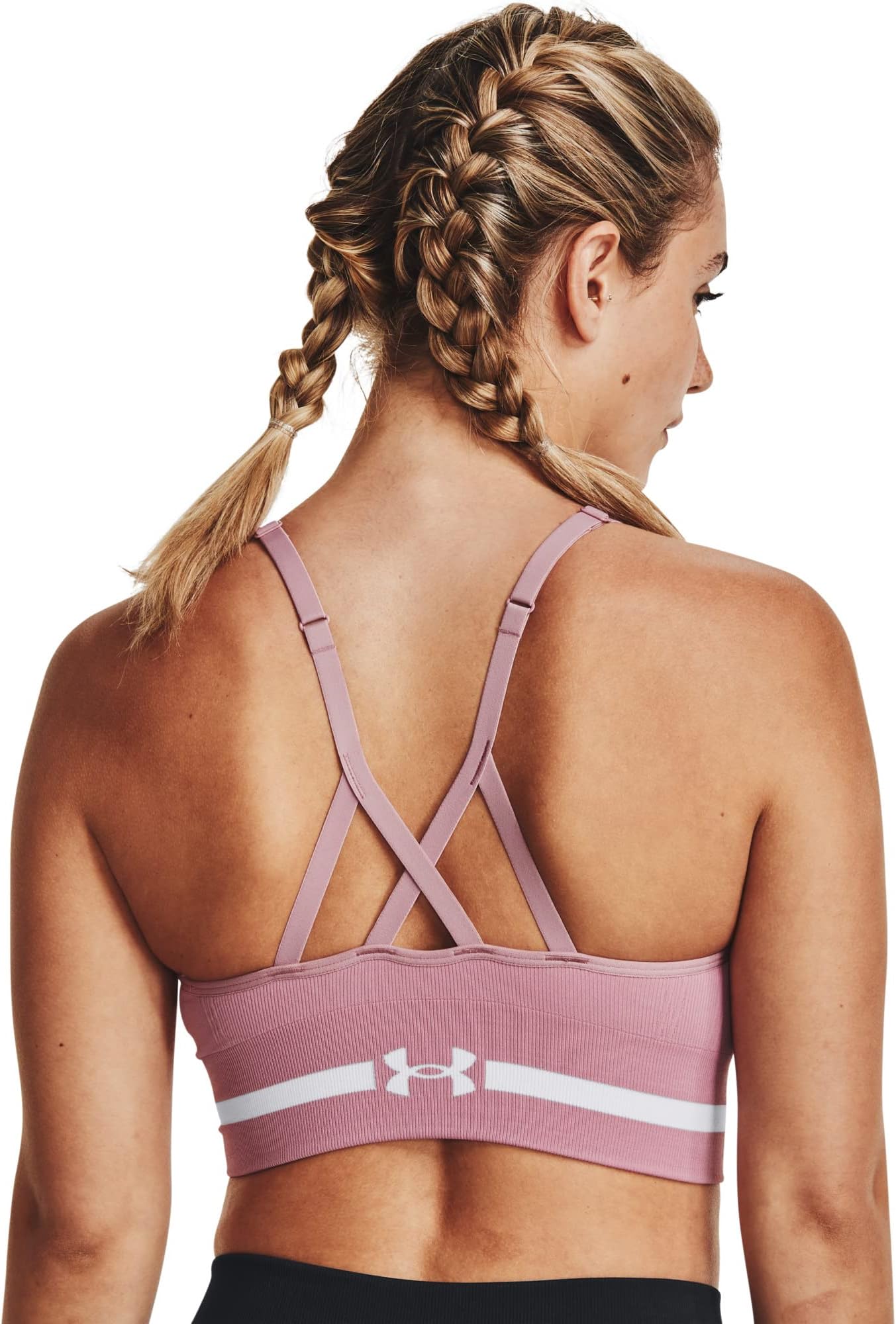 Бесшовный низкий длинный бюстгальтер Under Armour, <b>цвет</b> <b>Pink</b> Elixir/<b>Pink</b> El...