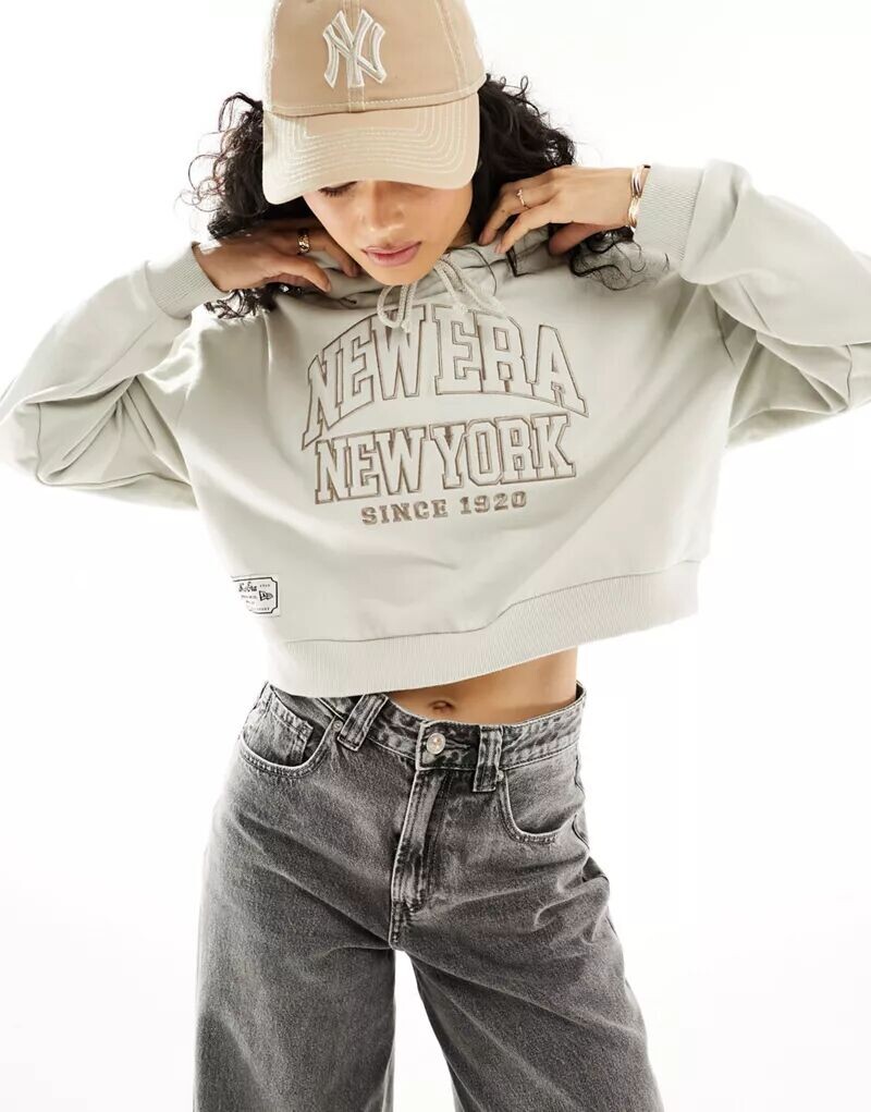 

Белое худи с вышивкой New Era, Серый