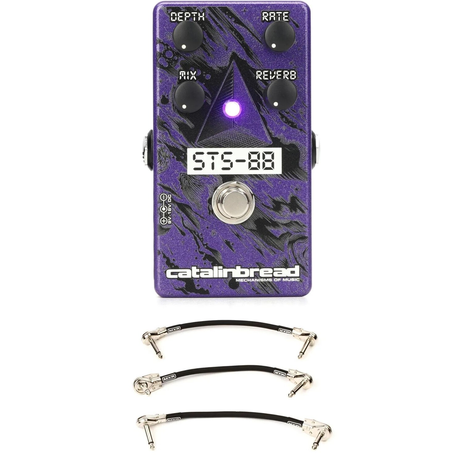 

Новая фланцевая педаль реверберации Catalinbread STS-88 и 3 соединительных кабеля — коллекция Purple Gaze