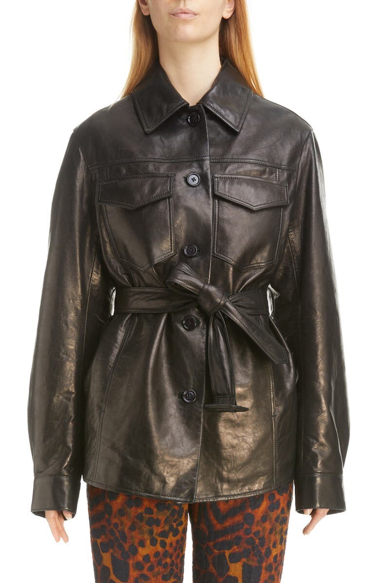 

Кожаная куртка-рубашка Lazan с поясом DRIES VAN NOTEN, черный
