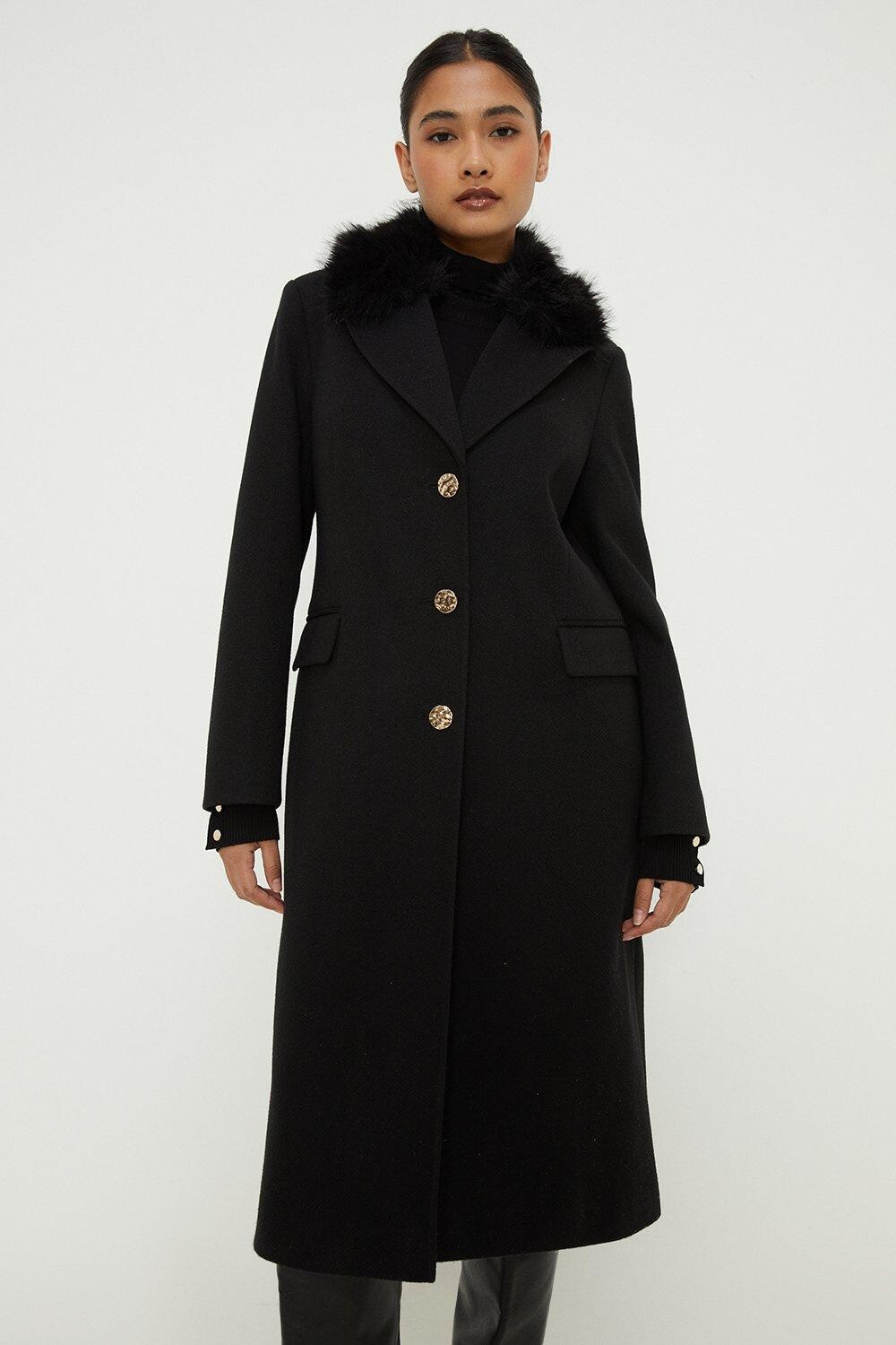 

Однобортное пальто Petite из искусственного меха Dorothy Perkins, черный