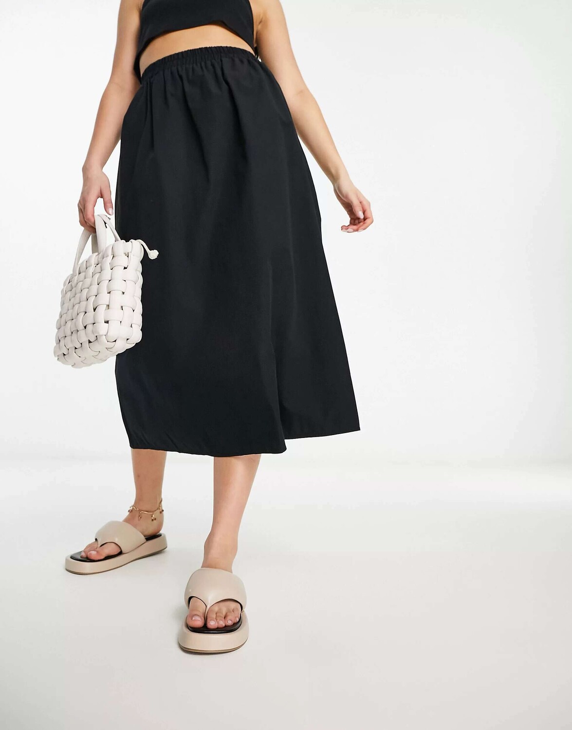 

Черная юбка миди из чистого поплина Miss Selfridge