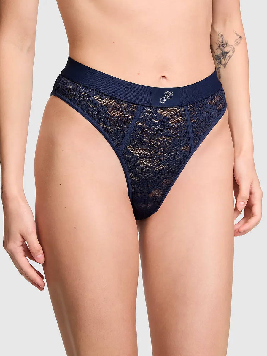 

Бразильские трусики с высоким вырезом и логотипом Wink Pink, цвет Midnight Navy