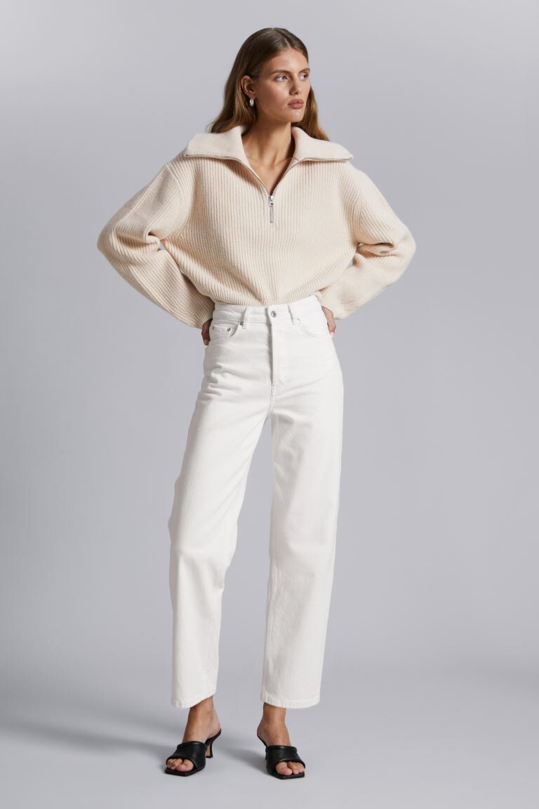 

Вязаный свитер на короткой молнии H&M, бежевый