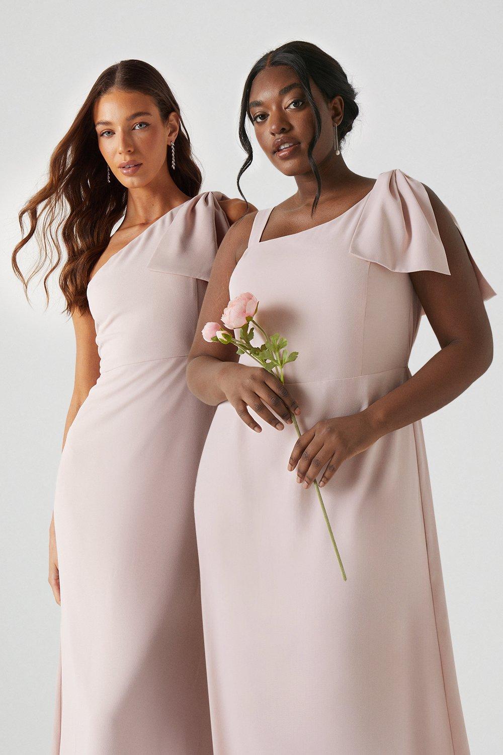 Плюс размер Платье макси с бантом на одно плечо для подружек невесты Coast, розовый