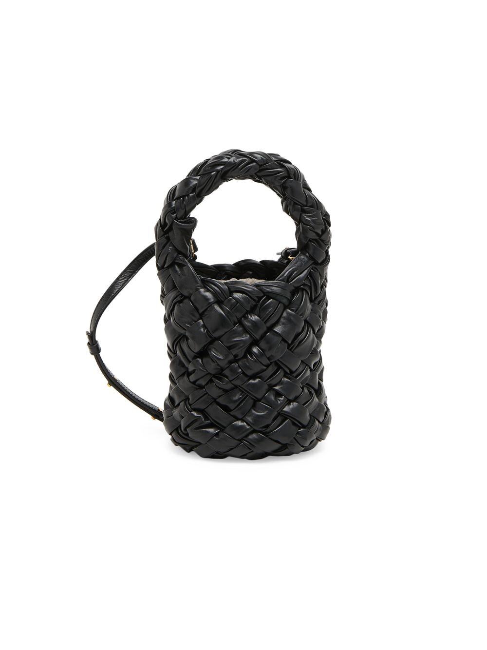 

Плетеная кожаная сумка-ведро Mini Kalimero Bottega Veneta, черный