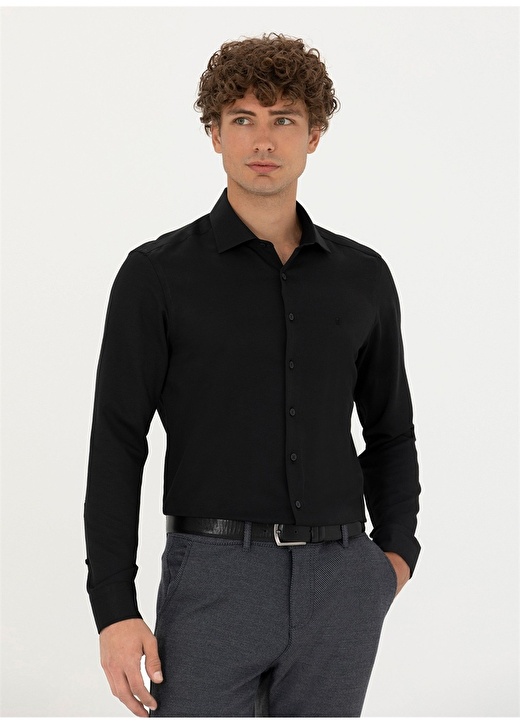 Черная мужская рубашка Slim Fit с классическим воротником Pierre Cardin