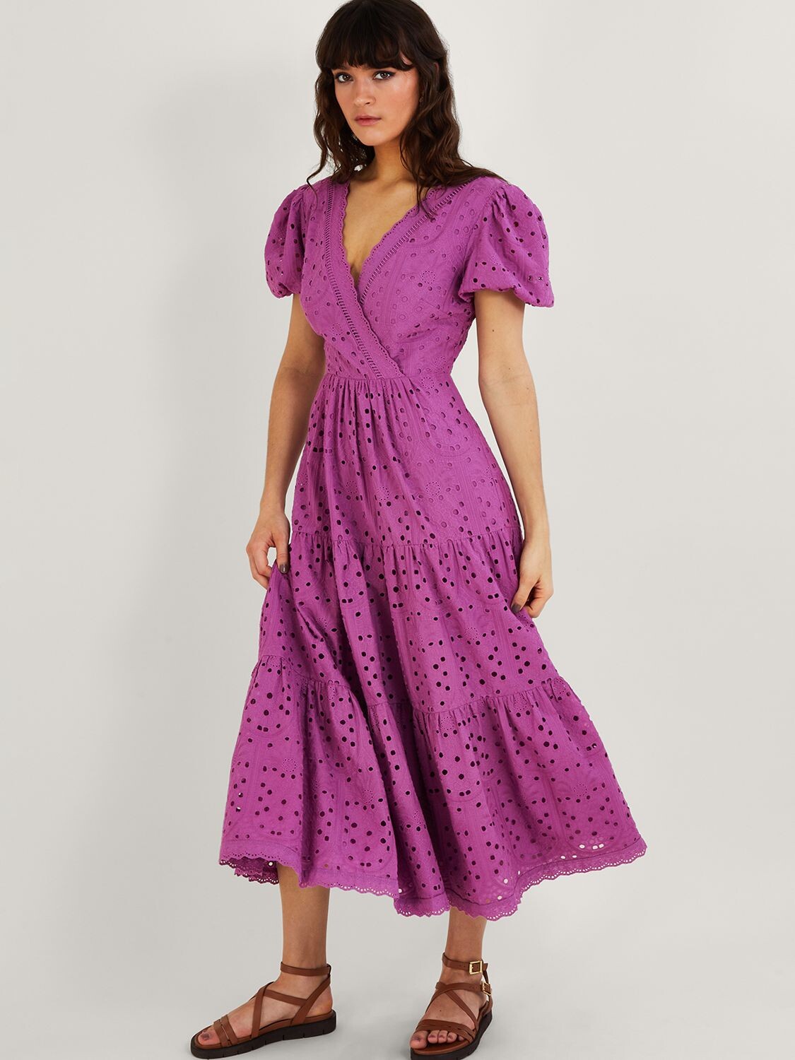 

Платье миди Monsoon Fabiola Broderie, фиолетовое