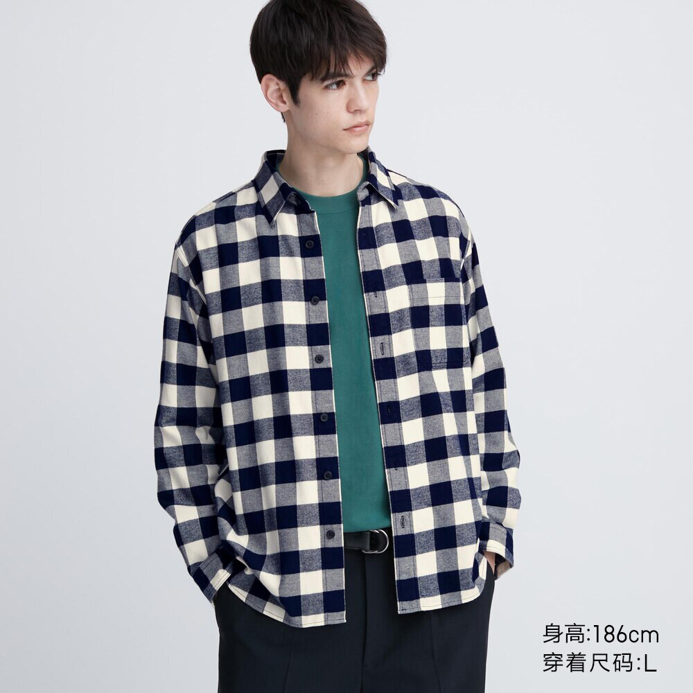 

Предпродажная мужская и женская фланелевая клетчатая рубашка Uniqlo с длинными рукавами, свободная