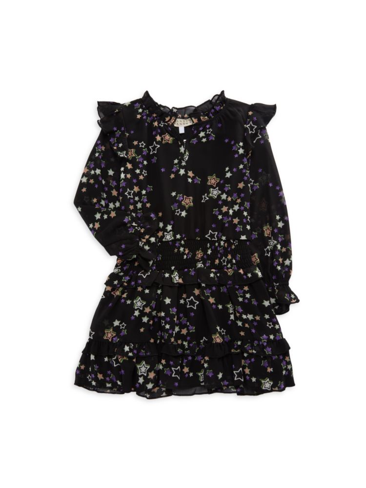 Платье со сборками и принтом звезд для маленькой девочки Hannah Banana, цвет Black Multi