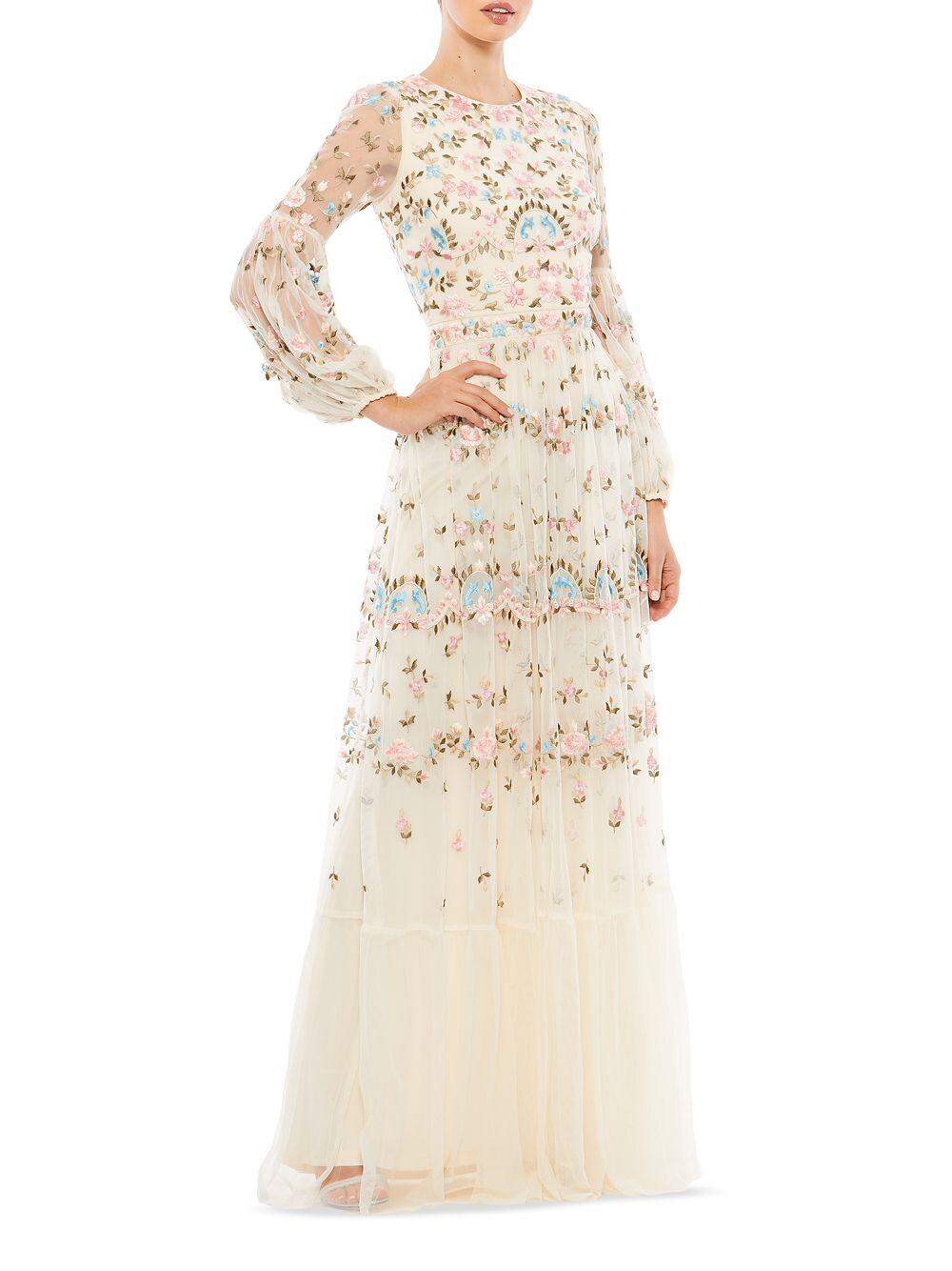 

Платье из тюля с цветочным декором Mac Duggal, слоновая кость, Бежевый