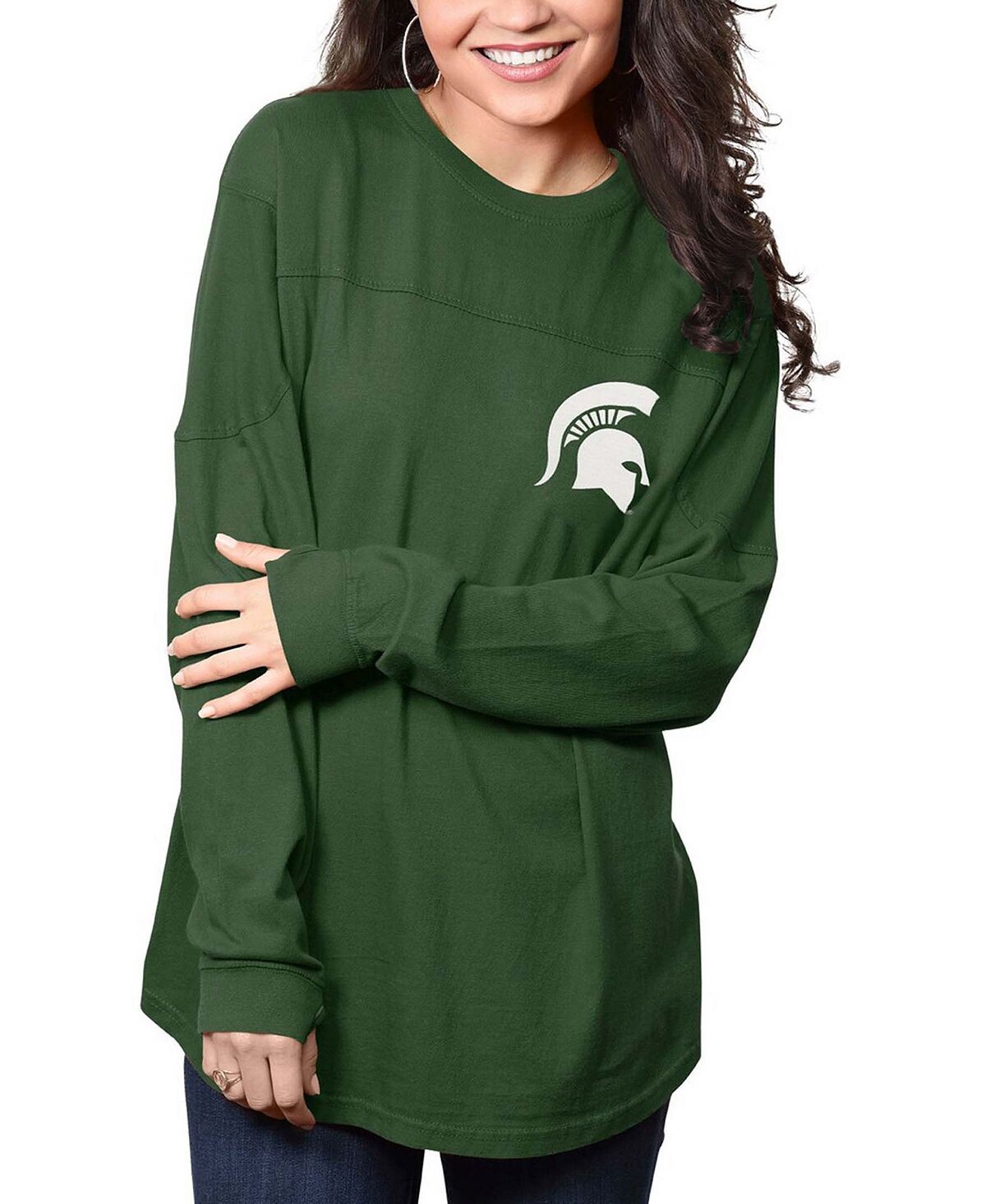 

Женская зеленая футболка оверсайз с длинным рукавом Michigan State Spartans The Big Shirt Pressbox, зеленый