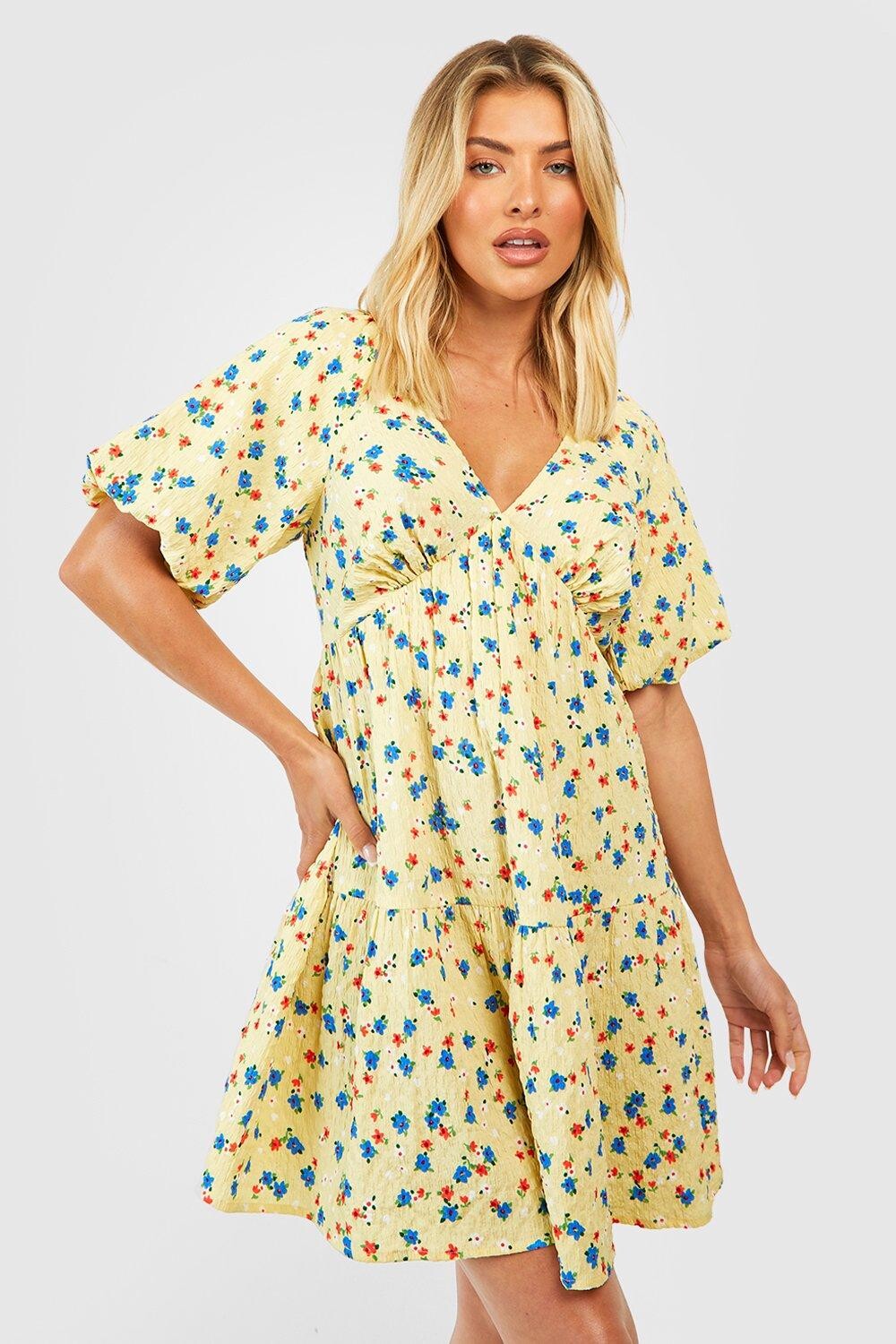 

Мини-платье с цветочным платьем Boohoo, желтый