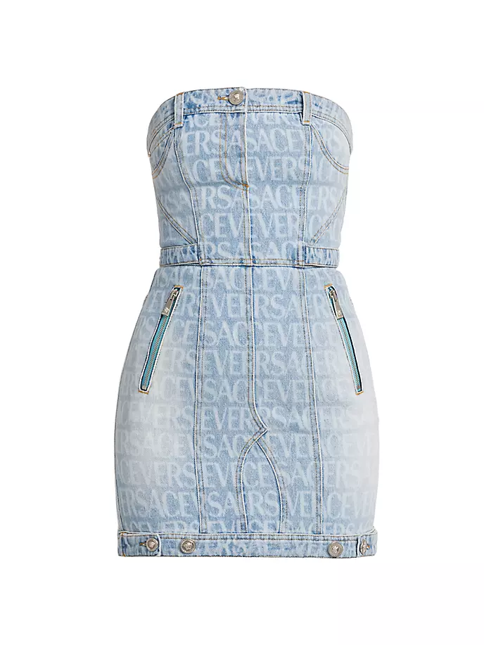 

Джинсовое мини-платье с логотипом Allover Versace, синий