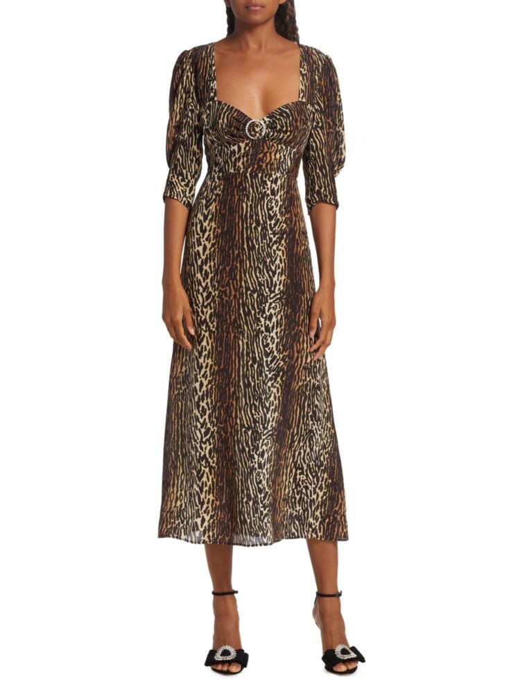 

Платье миди Karen с животным принтом Rixo, цвет Bohemia Leopard