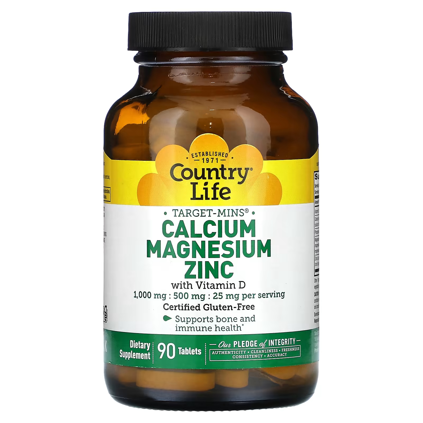 Пищевая добавка Country Life кальций-магний-цинк с витамином D, 90 капсул