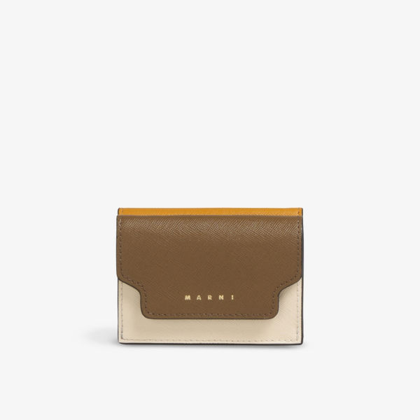 Кожаный кошелек тройного сложения с логотипом Marni, цвет cigar/shell/pumpkin