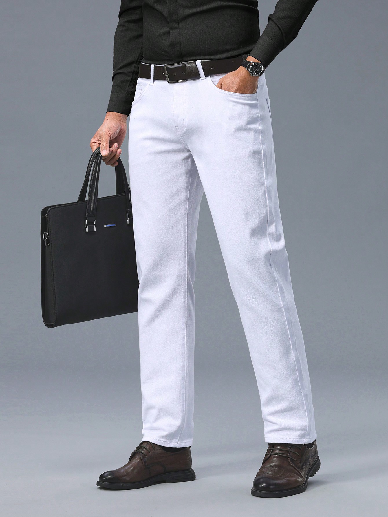 Мужские однотонные джинсы Manfinity Homme со скошенными карманами, без ремня, белый