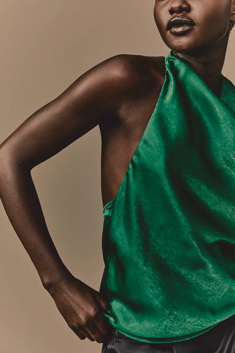 

Топ из атласа с вырезом горловины H&M, зеленый