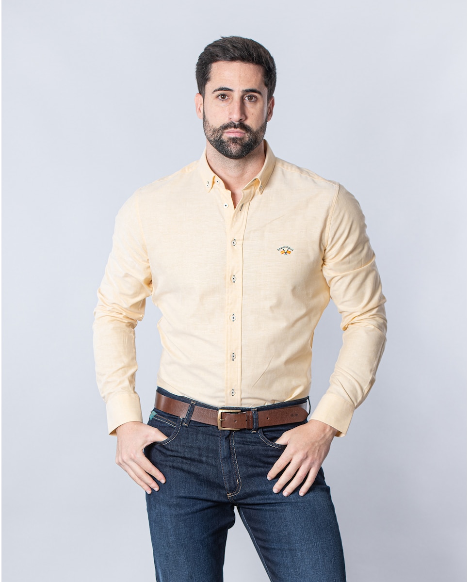 Однотонная мужская оксфордская рубашка желтого цвета Spagnolo, желтый обычная мужская оксфордская рубашка в полоску с карманом синего цвета spagnolo синий