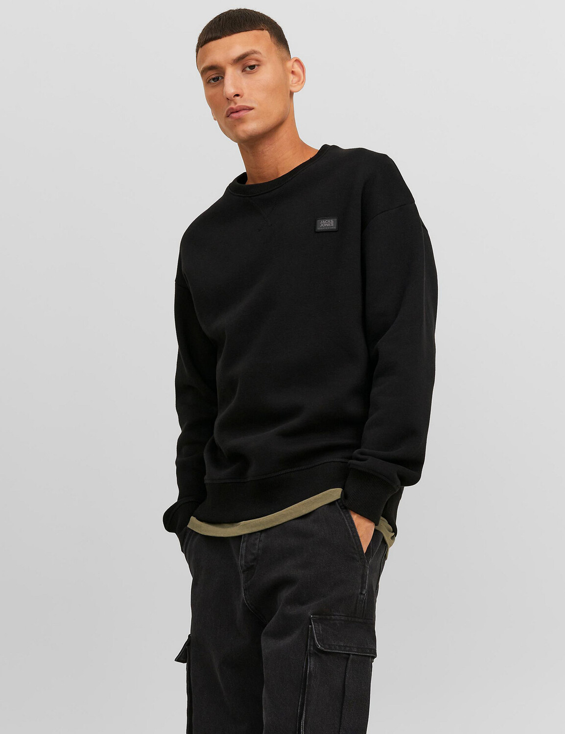 

Хлопковая толстовка с круглым вырезом JACK & JONES, черный
