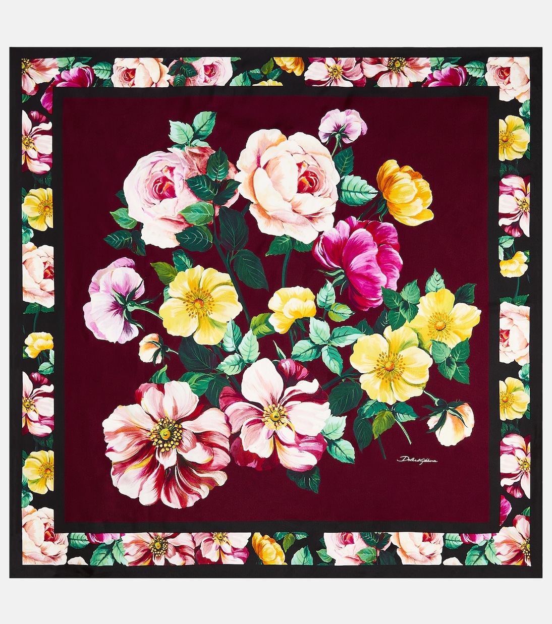 Шелковый атласный шарф с цветочным принтом Dolce&Gabbana, мультиколор
