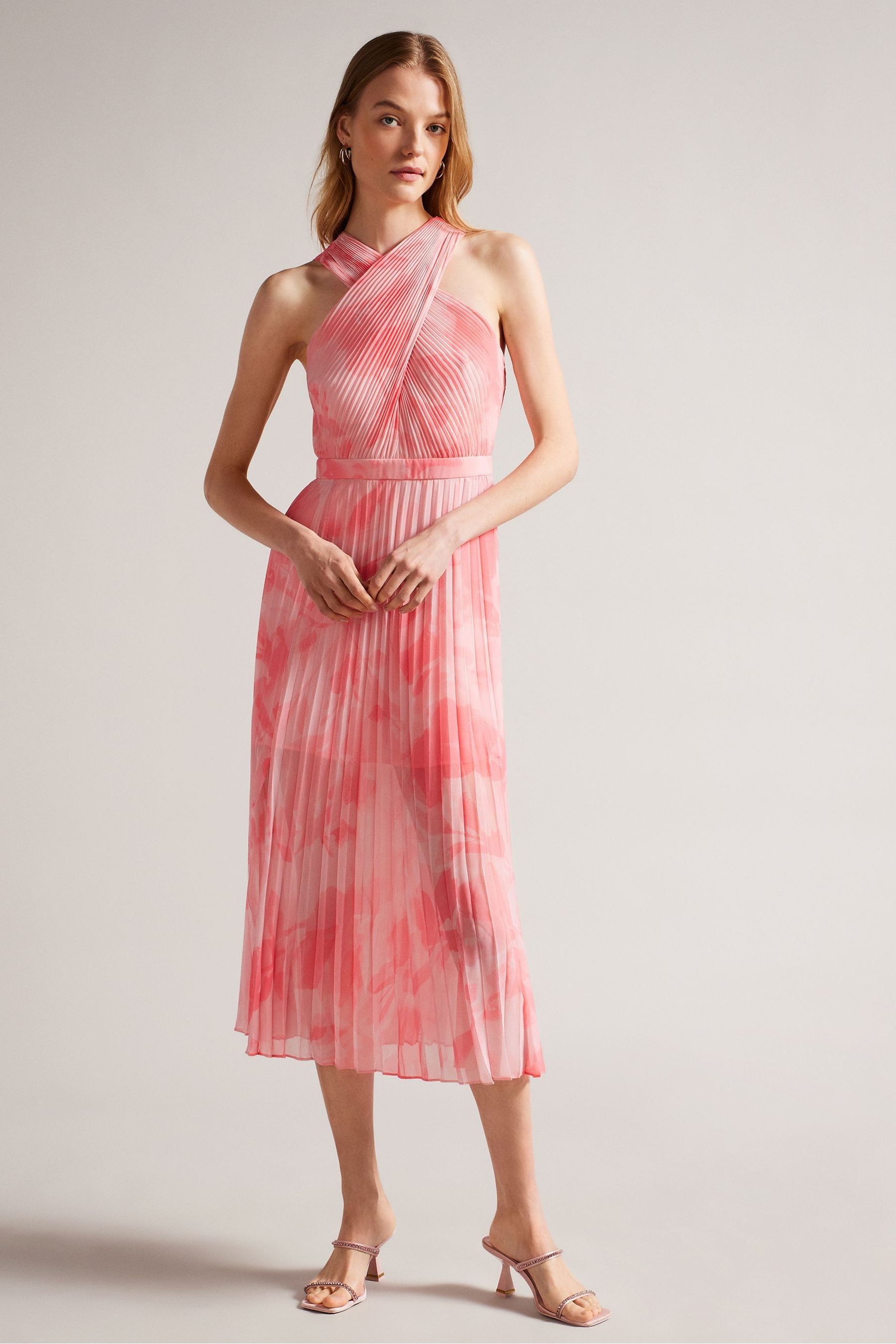 Розовое платье миди Mirelia со складками и скрещенным передом Ted Baker, розовый