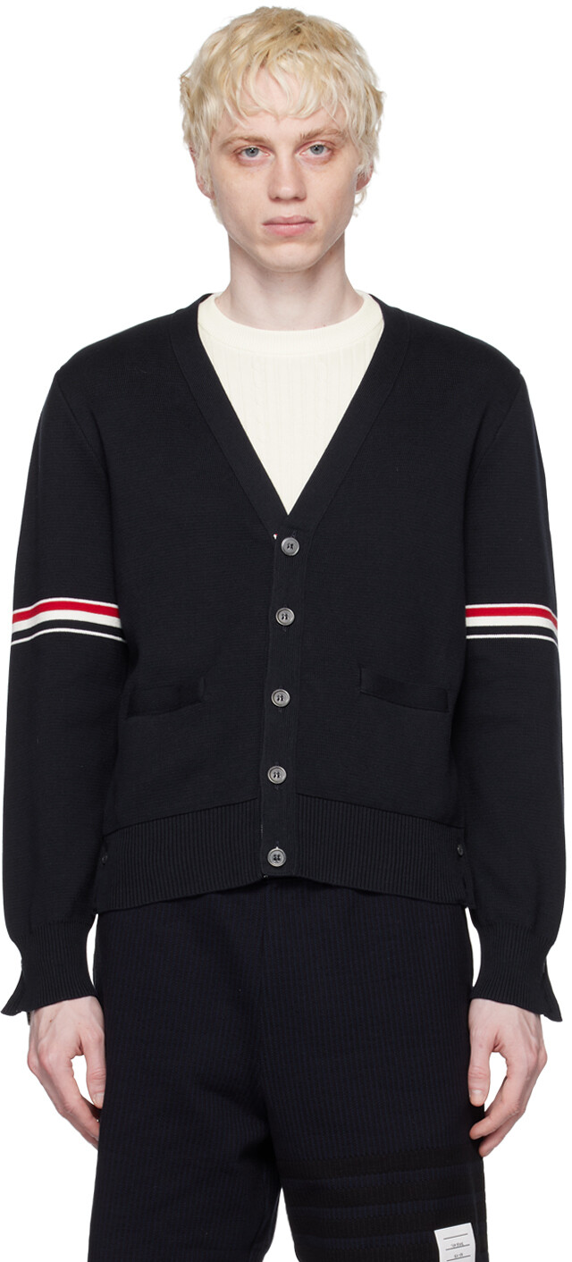

Темно-синий кардиган с нашивкой в ​​полоску Thom Browne