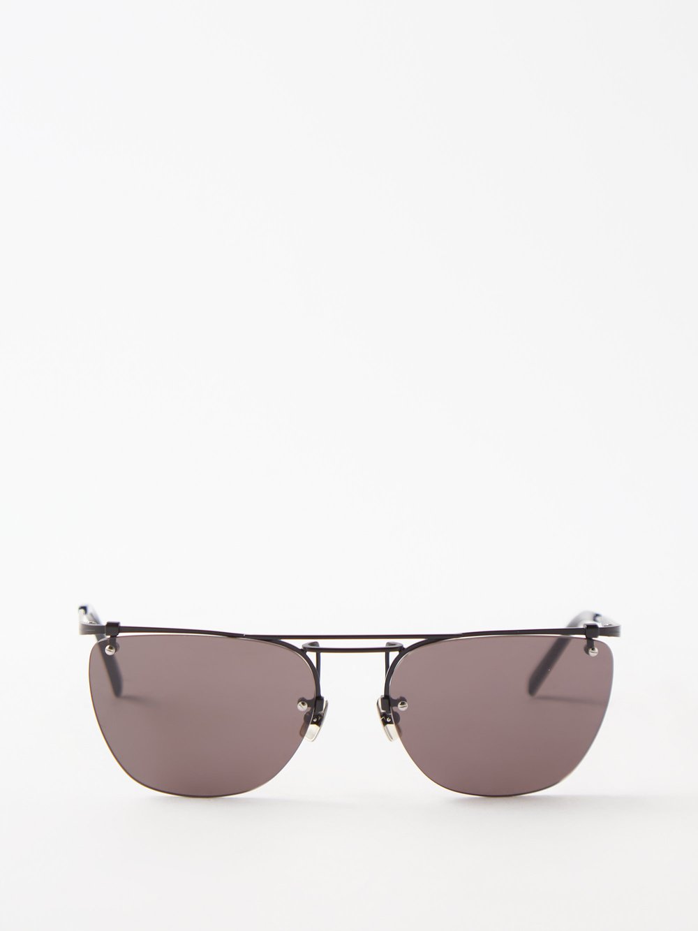 цена Квадратные металлические солнцезащитные очки без оправы Saint Laurent, черный