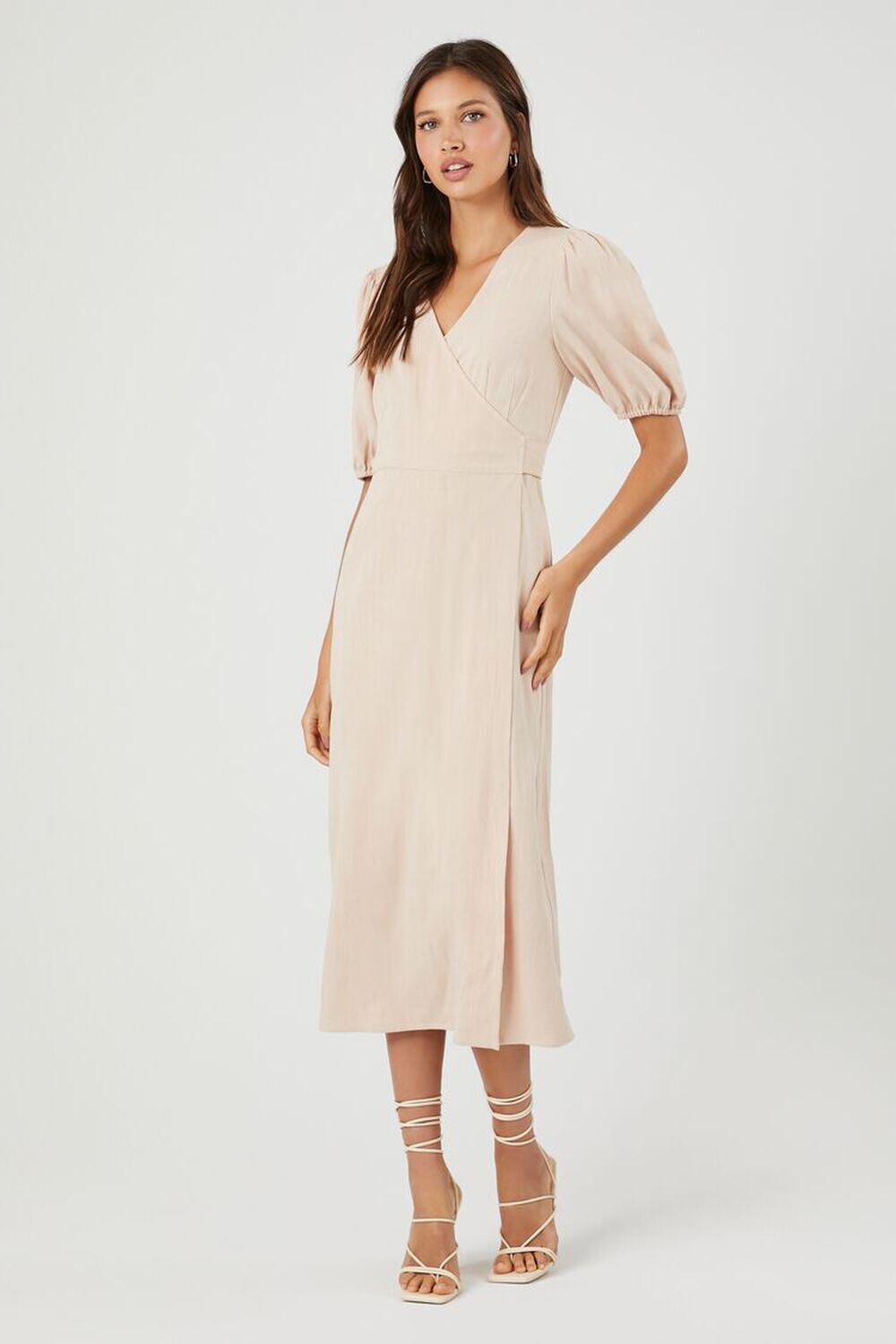 

Платье миди из льна с запахом Forever 21, песочный