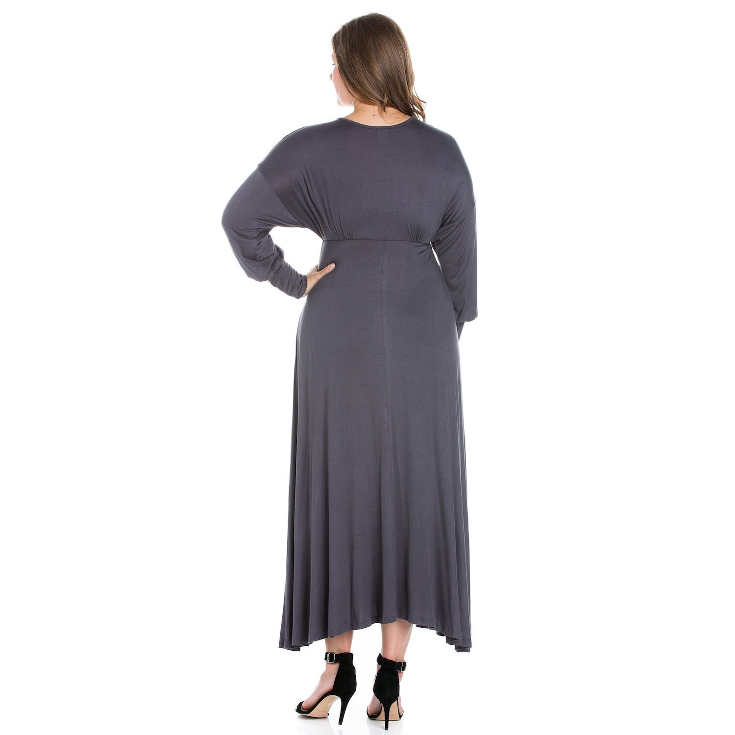 

Плюс размер 24seven Comfort Apparel Платье макси с V-образным вырезом и длинными рукавами 24Seven Comfort Apparel, черный