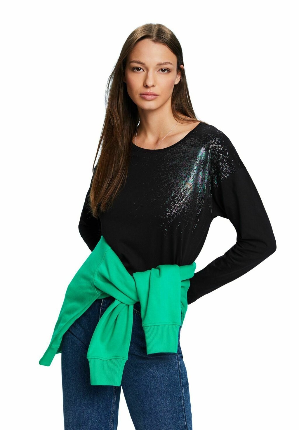 

Футболка с длинным рукавом Mit Rundhalsausschnitt Und Print edc by Esprit, черный