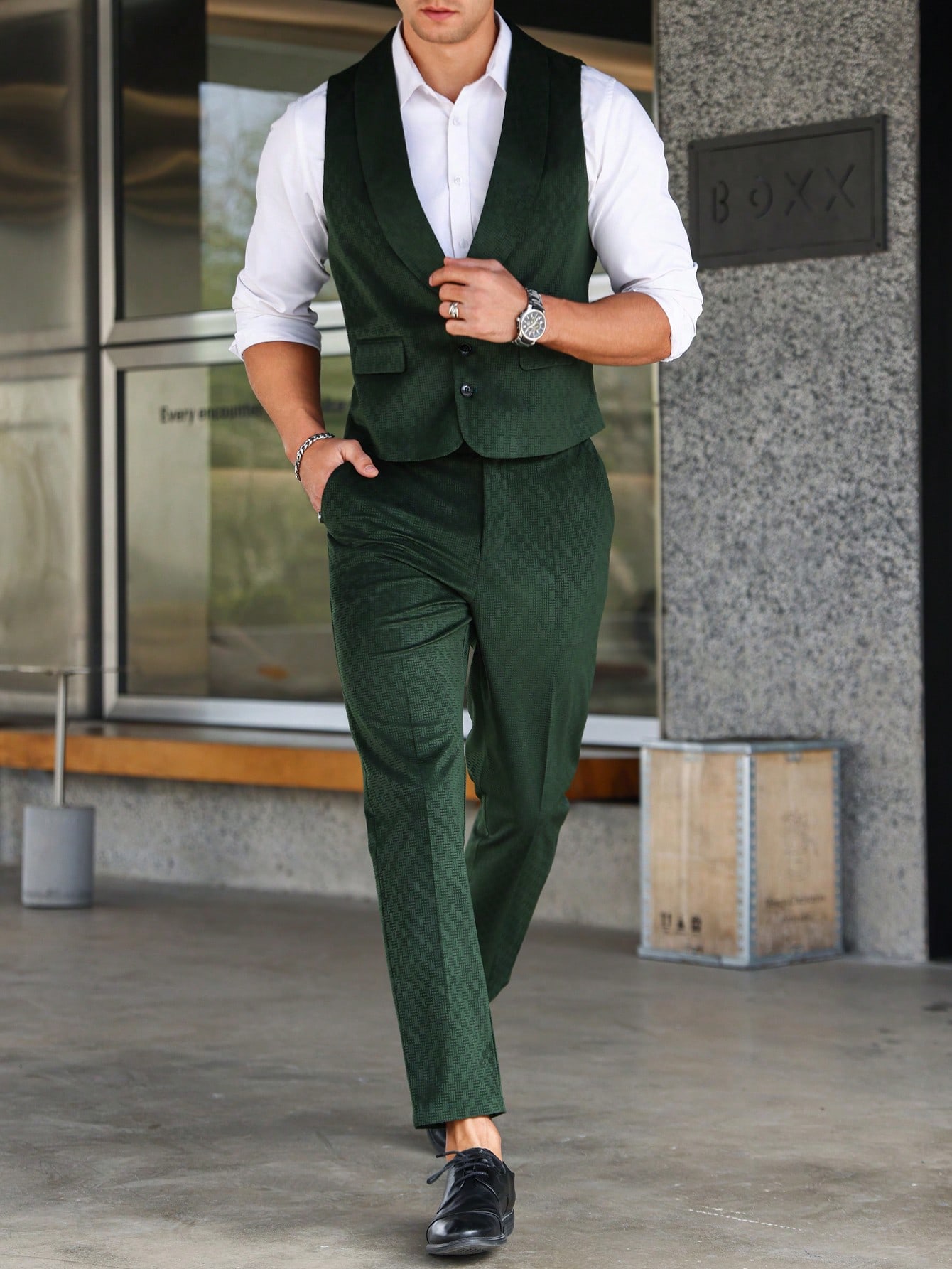 Мужской однобортный жилет Manfinity AFTRDRK, 1 комплект, пиджак и брюки, темно-зеленый