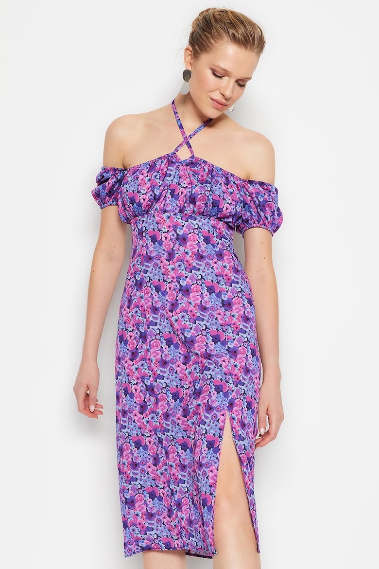 Короткое платье Trendyol, фиолетовый платье короткое с принтом 42 фиолетовый