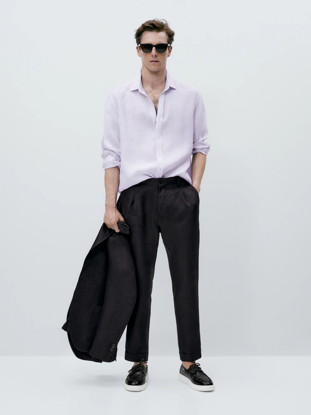 

Рубашка облегающего кроя из льна в полоску Massimo Dutti