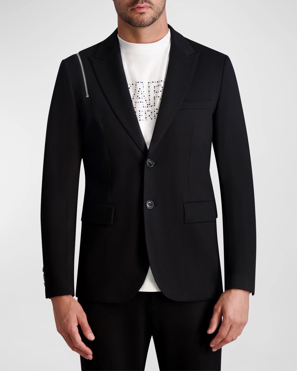 

Мужской однотонный пиджак с молнией на плечах Karl Lagerfeld, цвет Black