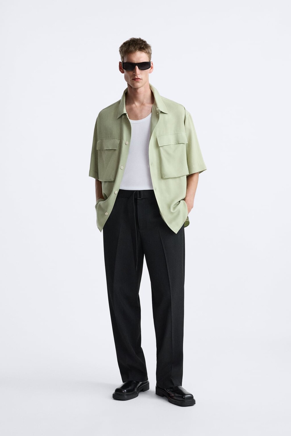 

Рубашка из лиокелла с карманами ZARA, зеленый