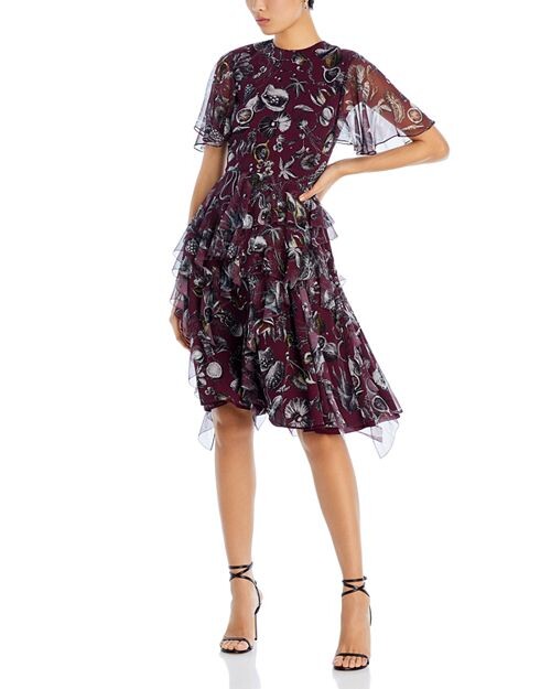 

Шелковое платье с морским принтом и оборками Jason Wu Collection, цвет Purple