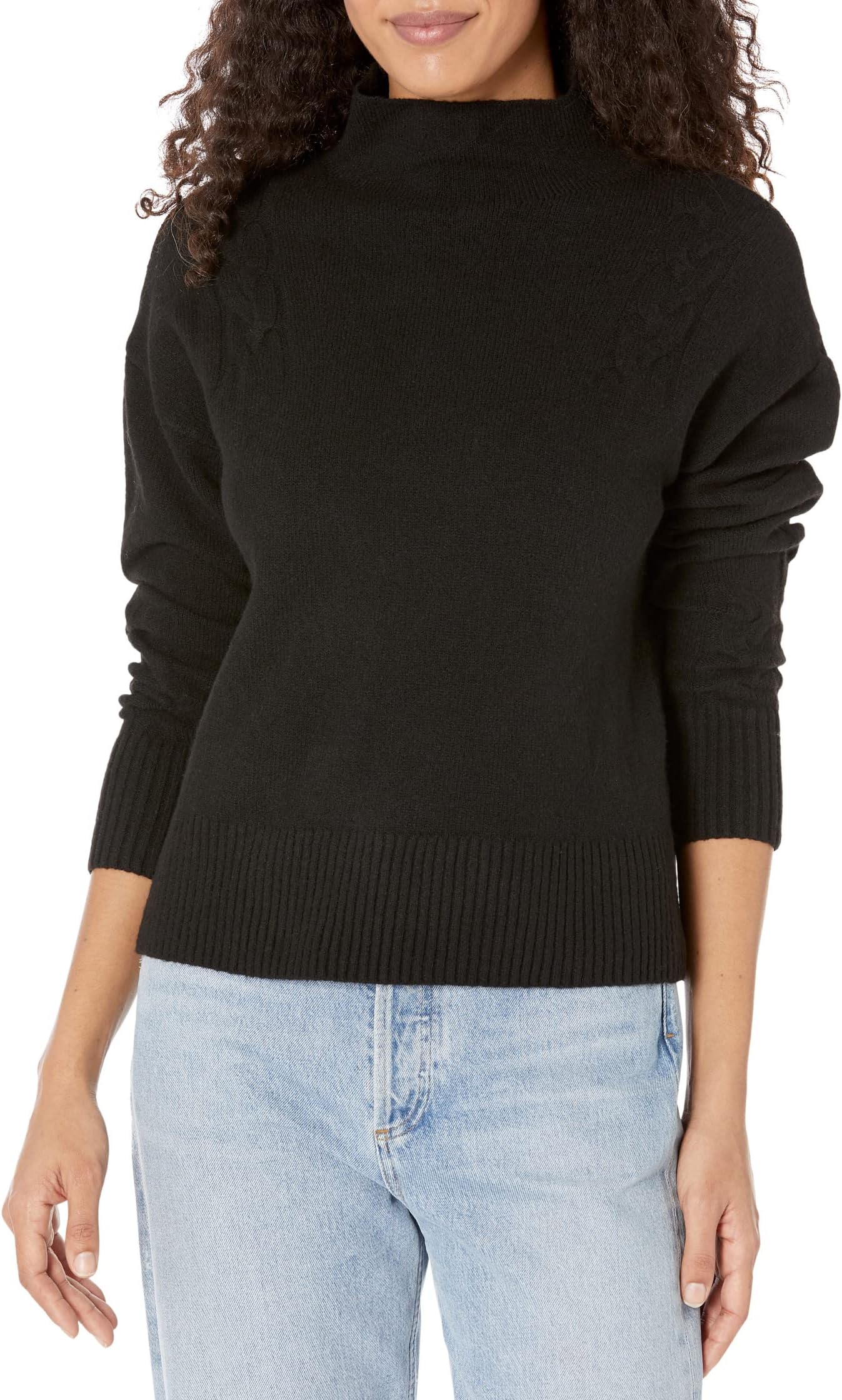 цена Свитер Cowl Cable Shoulder Long Sleeve Calvin Klein, черный