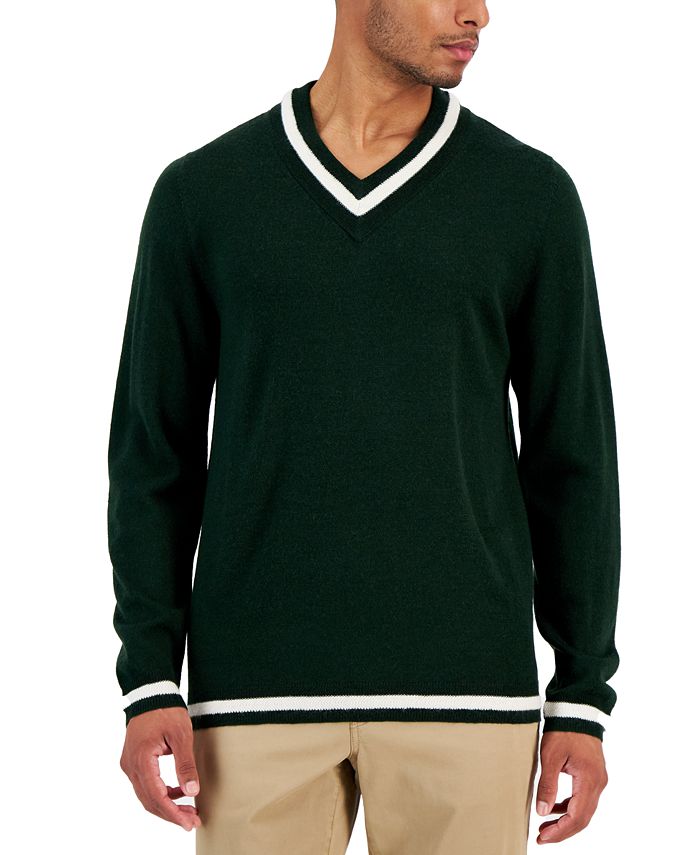 Мужской свитер из шерсти мериноса с V-образным вырезом Club Room, зеленый