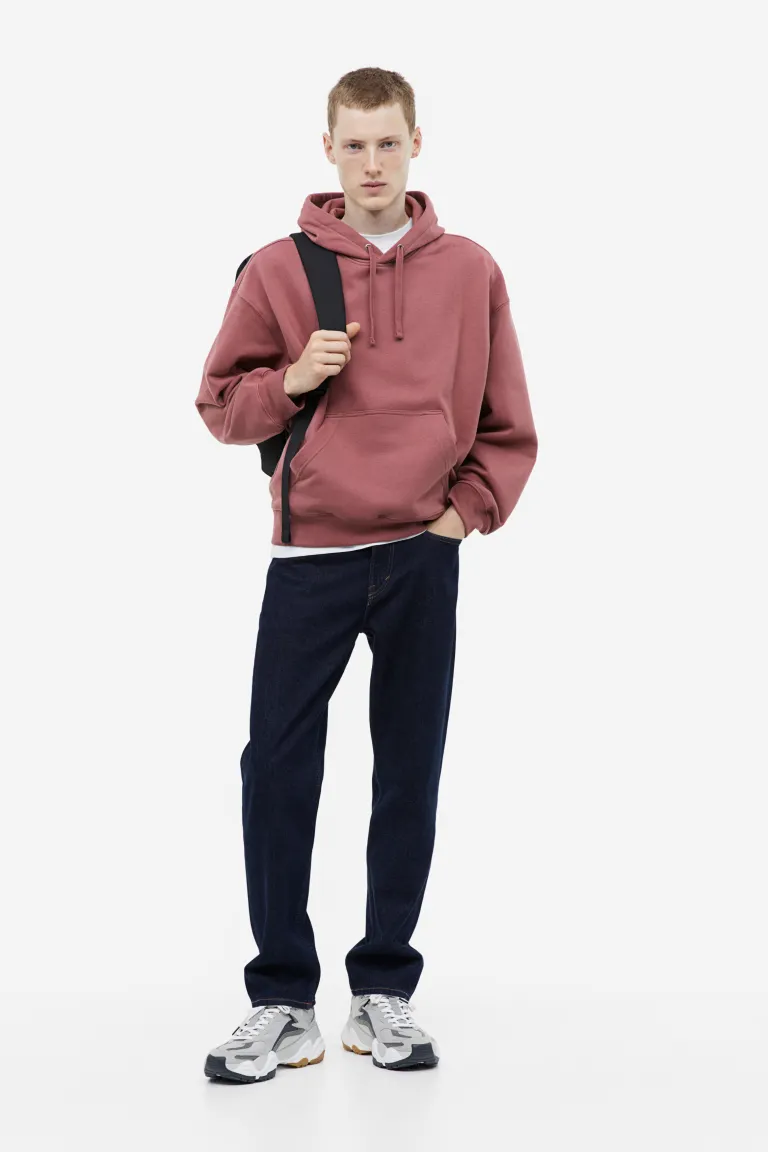 

Хлопковая толстовка oversized fit с капюшоном H&M, розовый